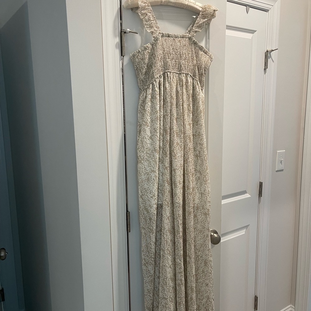 Tan Floral Maxi Dress